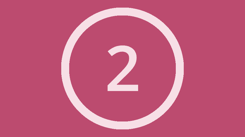 Illustration med vit siffra ”2” i en vit cirkel centrerad mot rosa bakgrund. Formen är enkel och grafisk, med tydlig kontrast mellan färgerna. Bilden har ett stilrent och informativt uttryck.